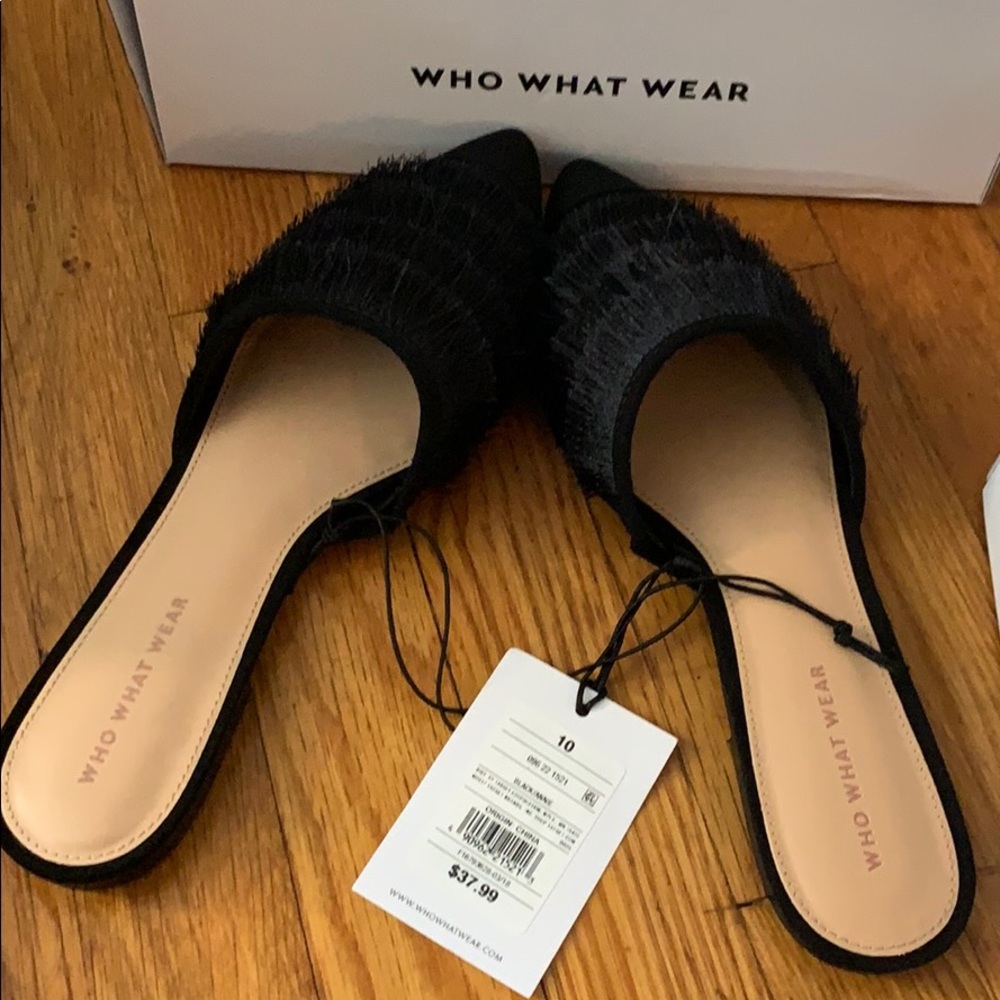 Who What Wear Size 10 Black Fringe Flats NWT